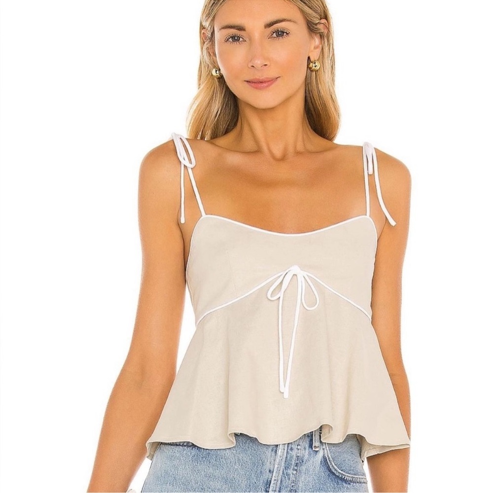 MAJORELLE Cream Tie-Front Peplum Camisole